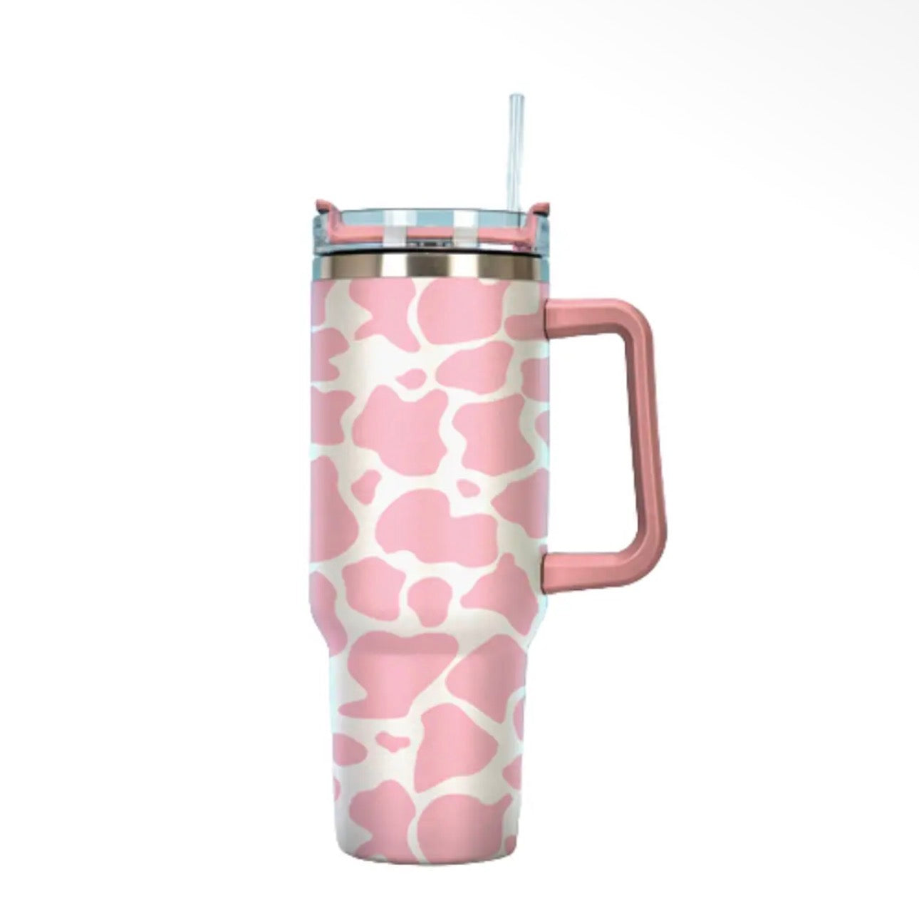 Pink Cowprint 40 oz Tumbler with Handle