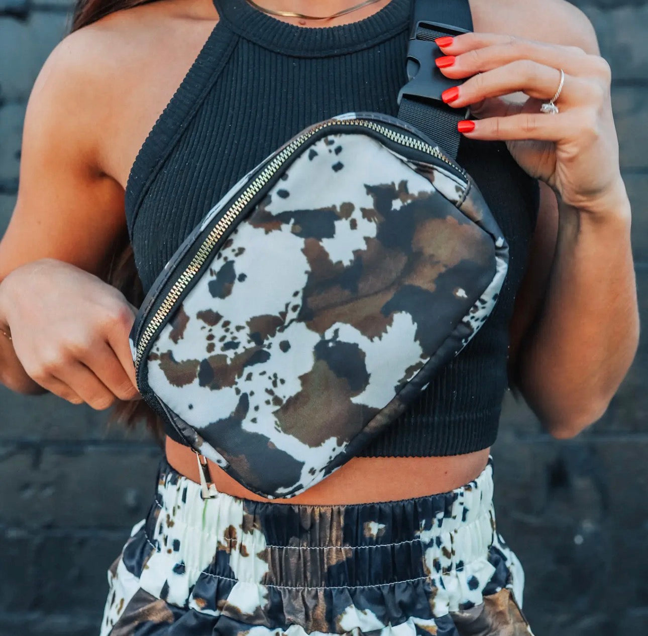 Brown Cowhide Crossbody Fanny Pack