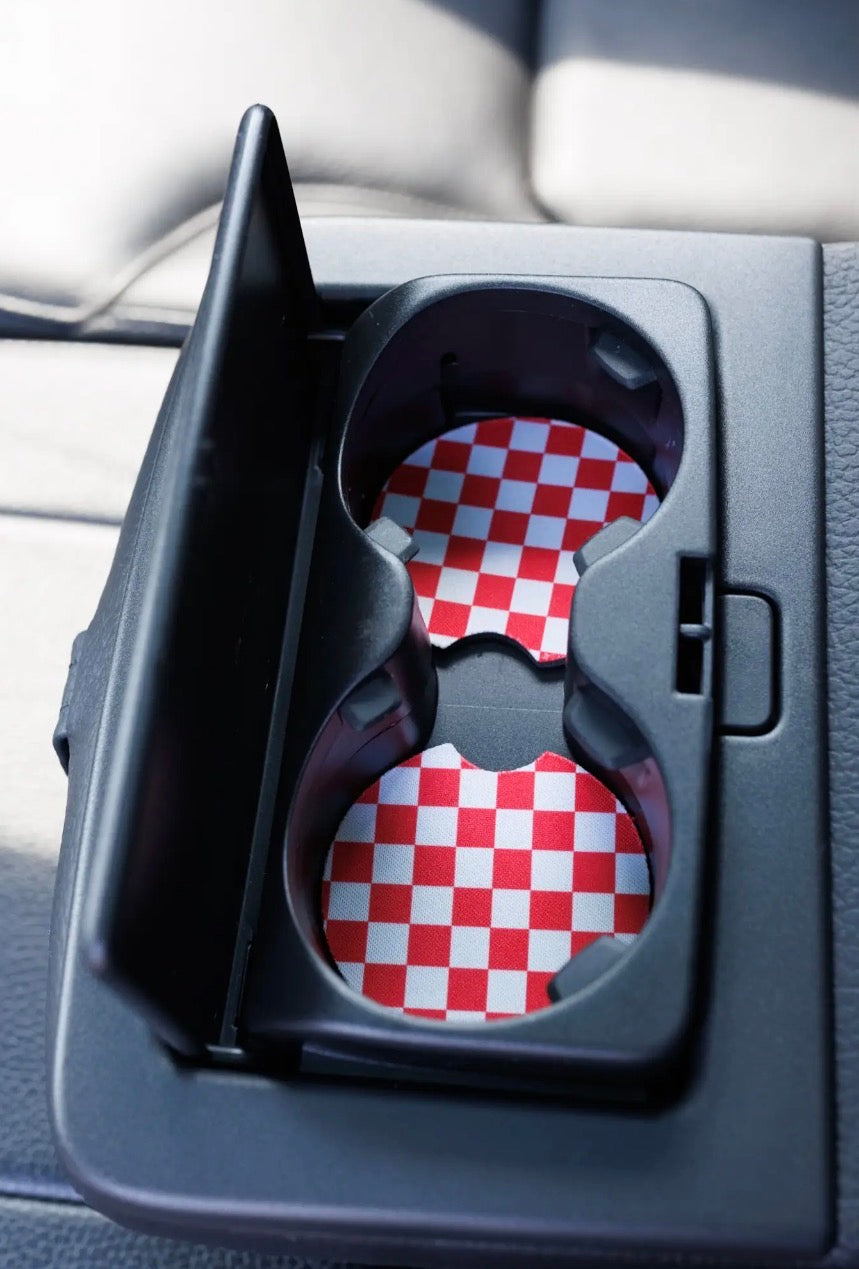 Red & White Checkered Car Coaster 2-Pack