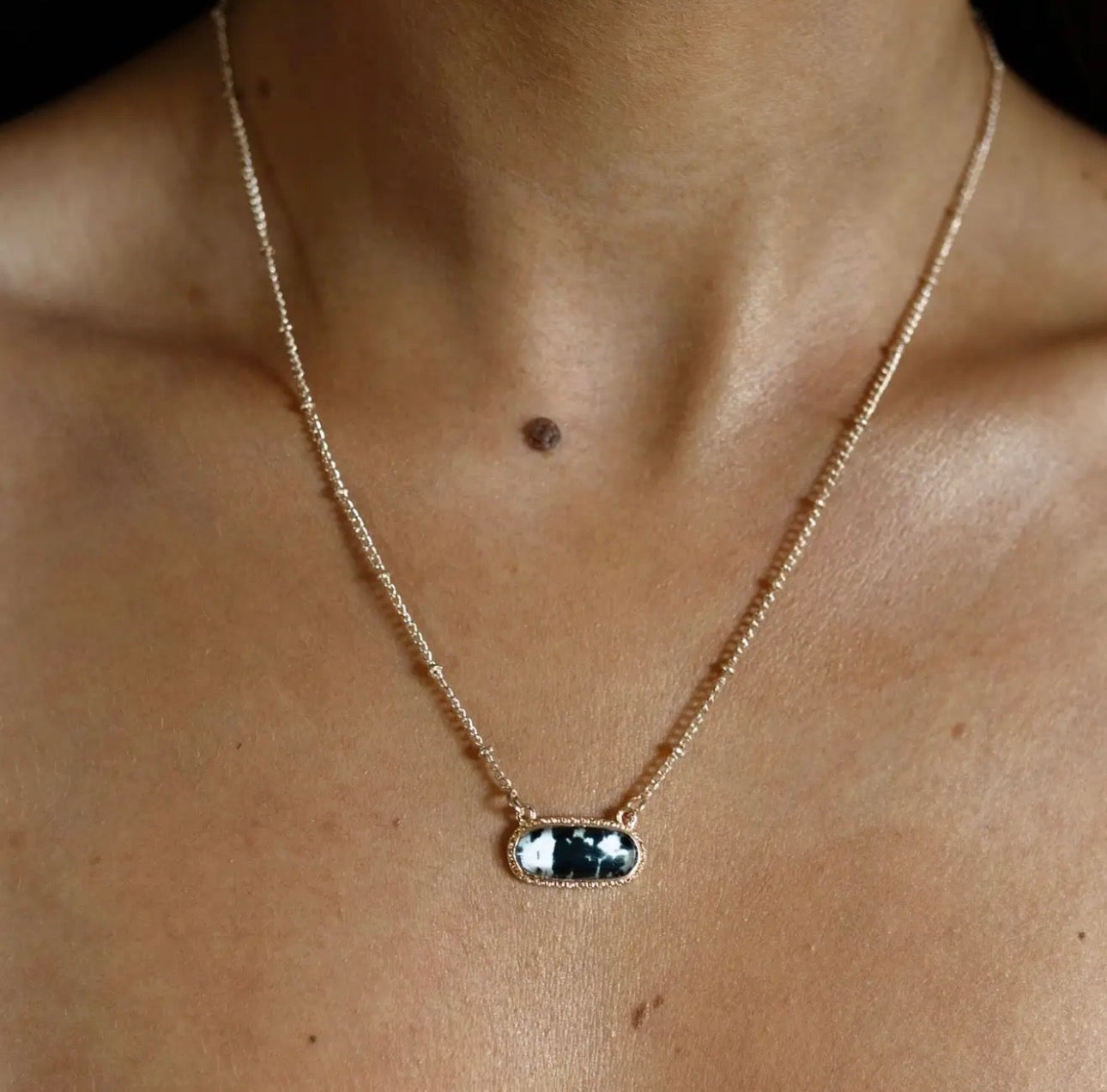 Black Cowhide Gold 18" Necklace
