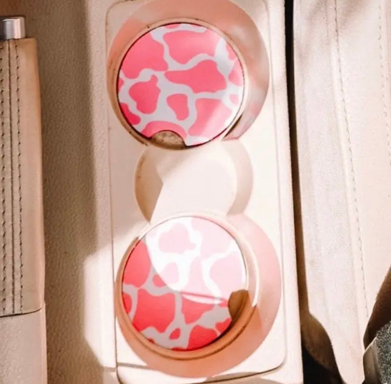 Pink Cowprint Car Coaster 2-Pack