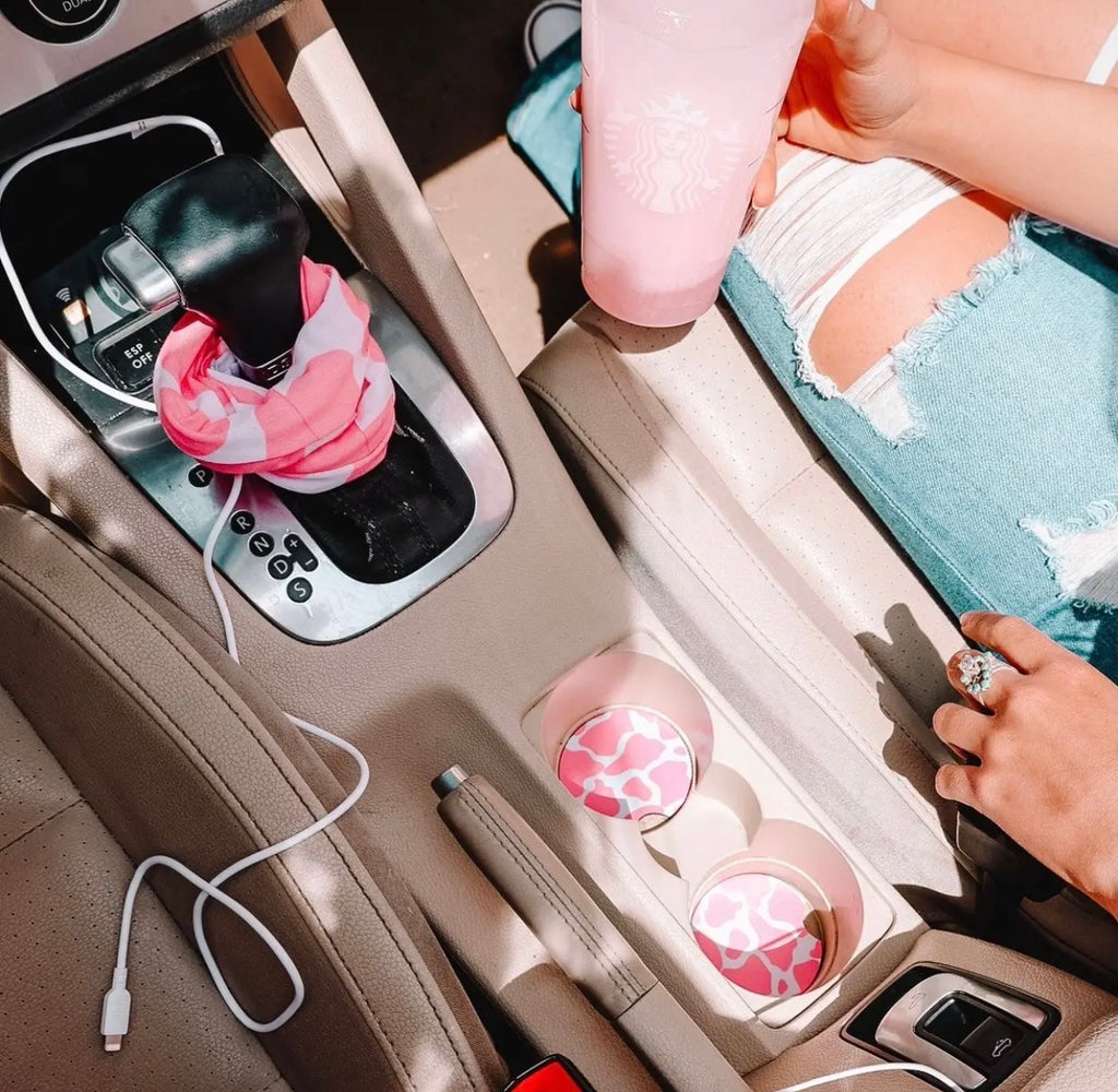 Pink Cowprint Car Coaster 2-Pack