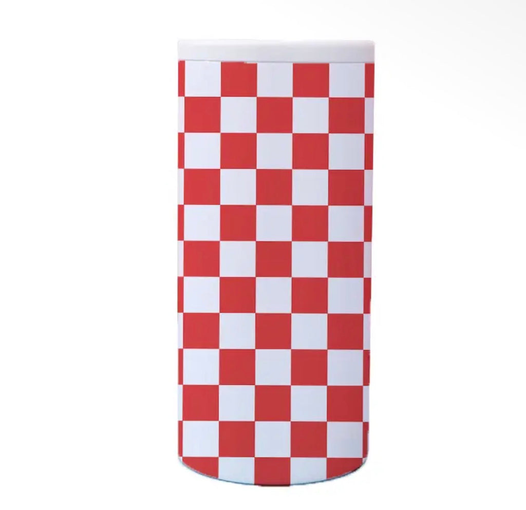 Red + White Checkered Tall Hard Can Koozie
