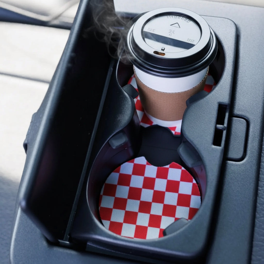 Red & White Checkered Car Coaster 2-Pack