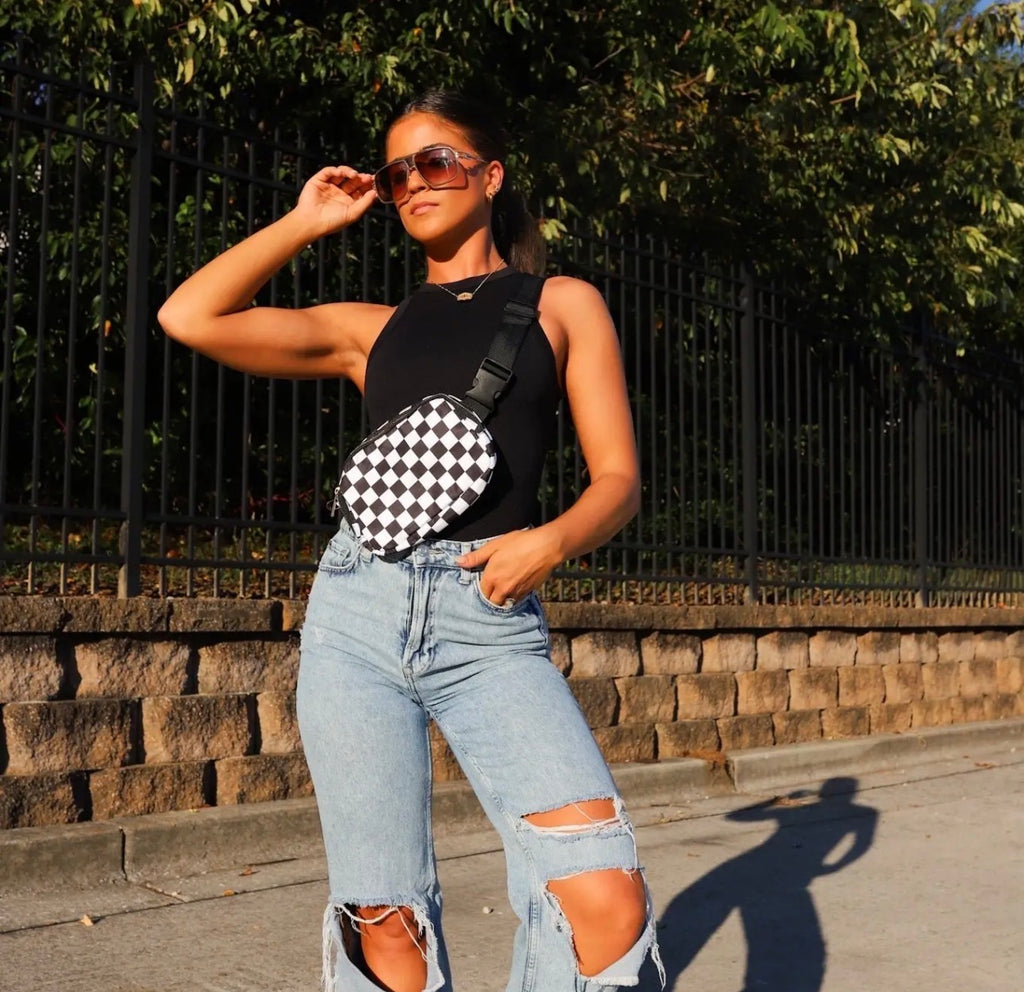 Black & White Checkered Crossbody Fanny Pack