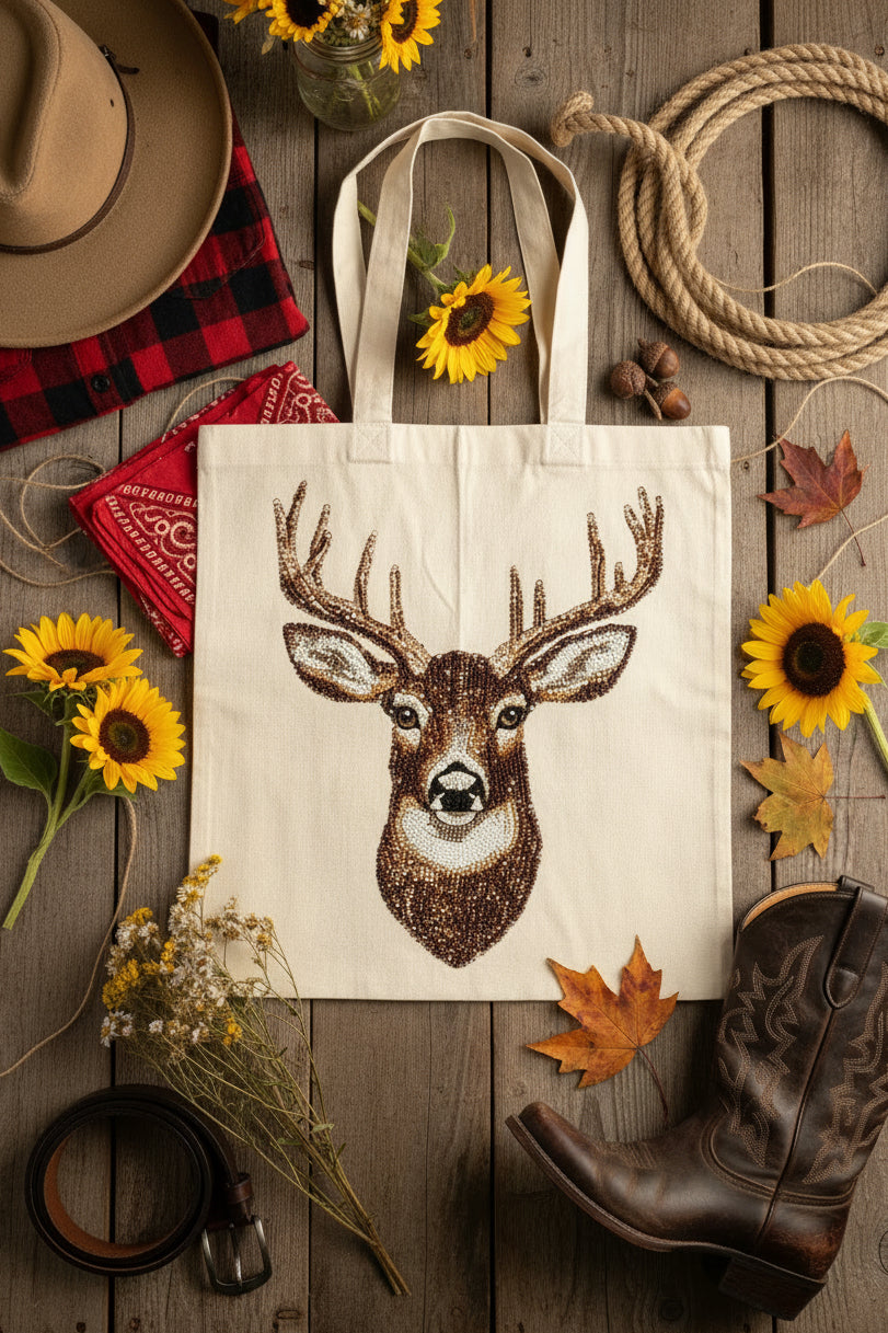 Faux Rhinestone Deer Canvas Tote