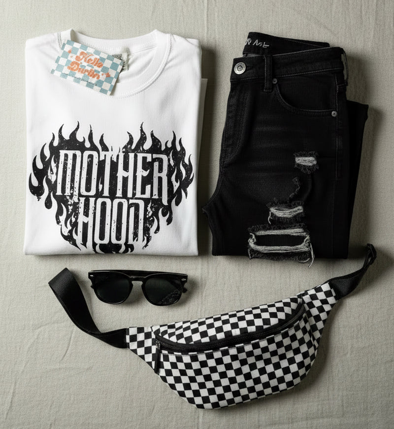 Motherhood Flame Black Heart CC Tee