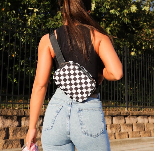 Black & White Checkered Crossbody Fanny Pack