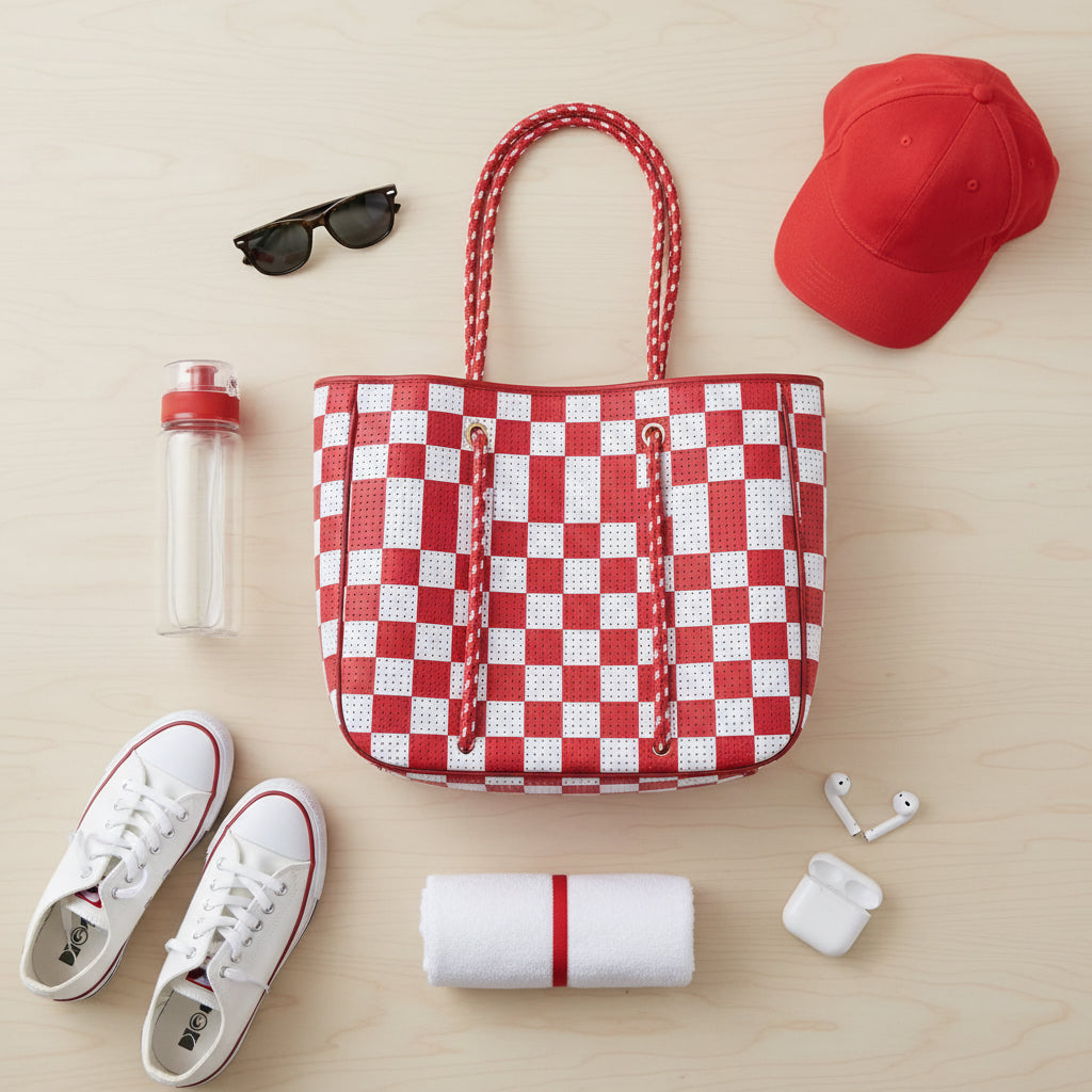 Red Checkered Large Neoprene Tote