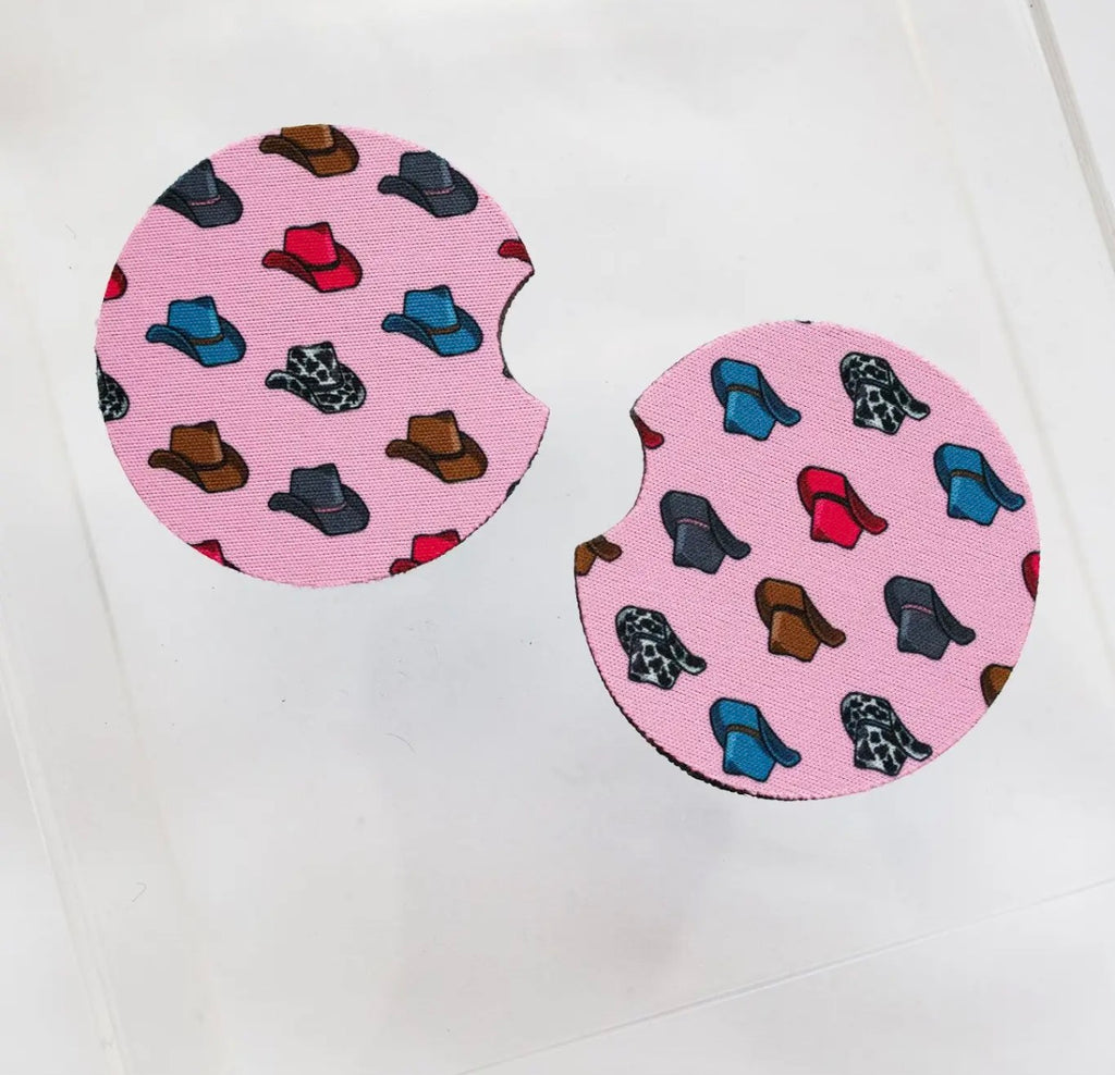 Pink Cowboy Hat Car Coasters 2-Pack