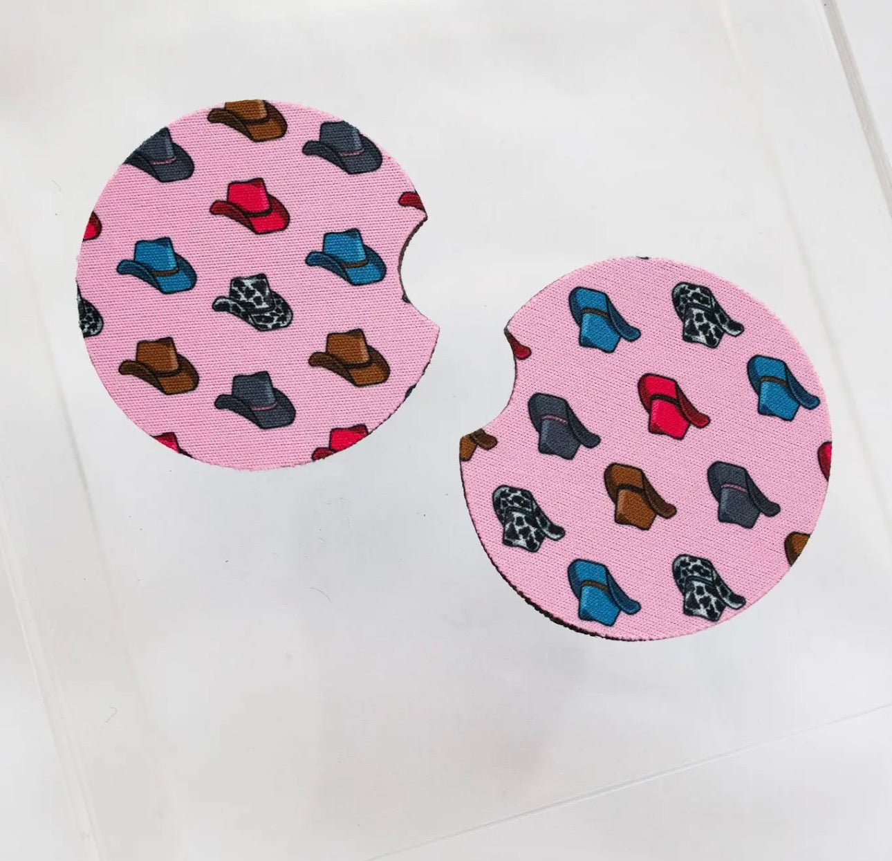 Pink Cowboy Hat Car Coasters 2-Pack