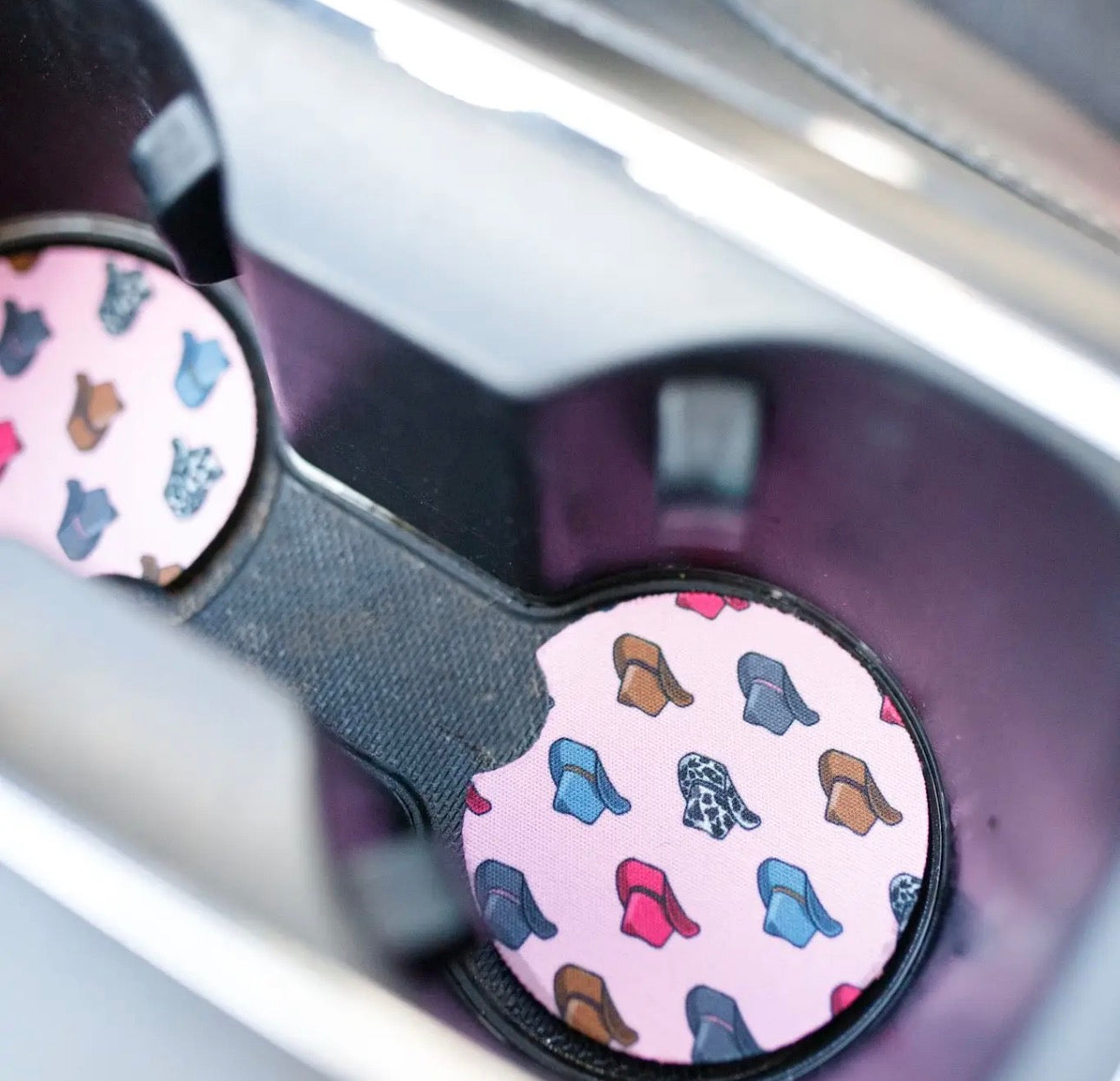 Pink Cowboy Hat Car Coasters 2-Pack