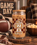 Retro Checkered Football Guy 16 oz Glass Can