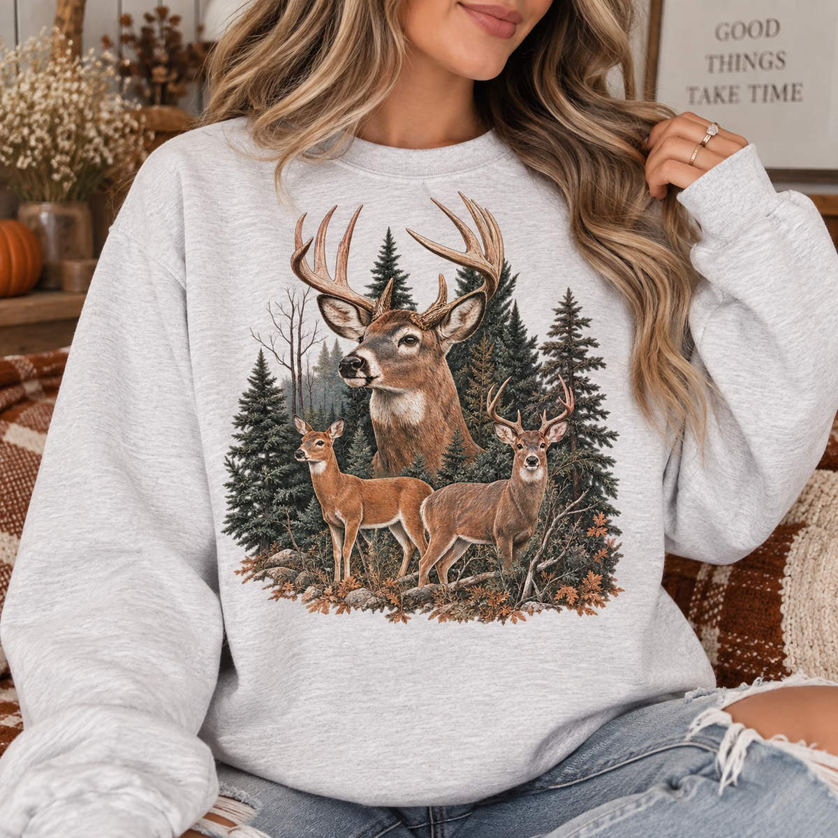 Woodland Deer Gildan Crewneck Sweater