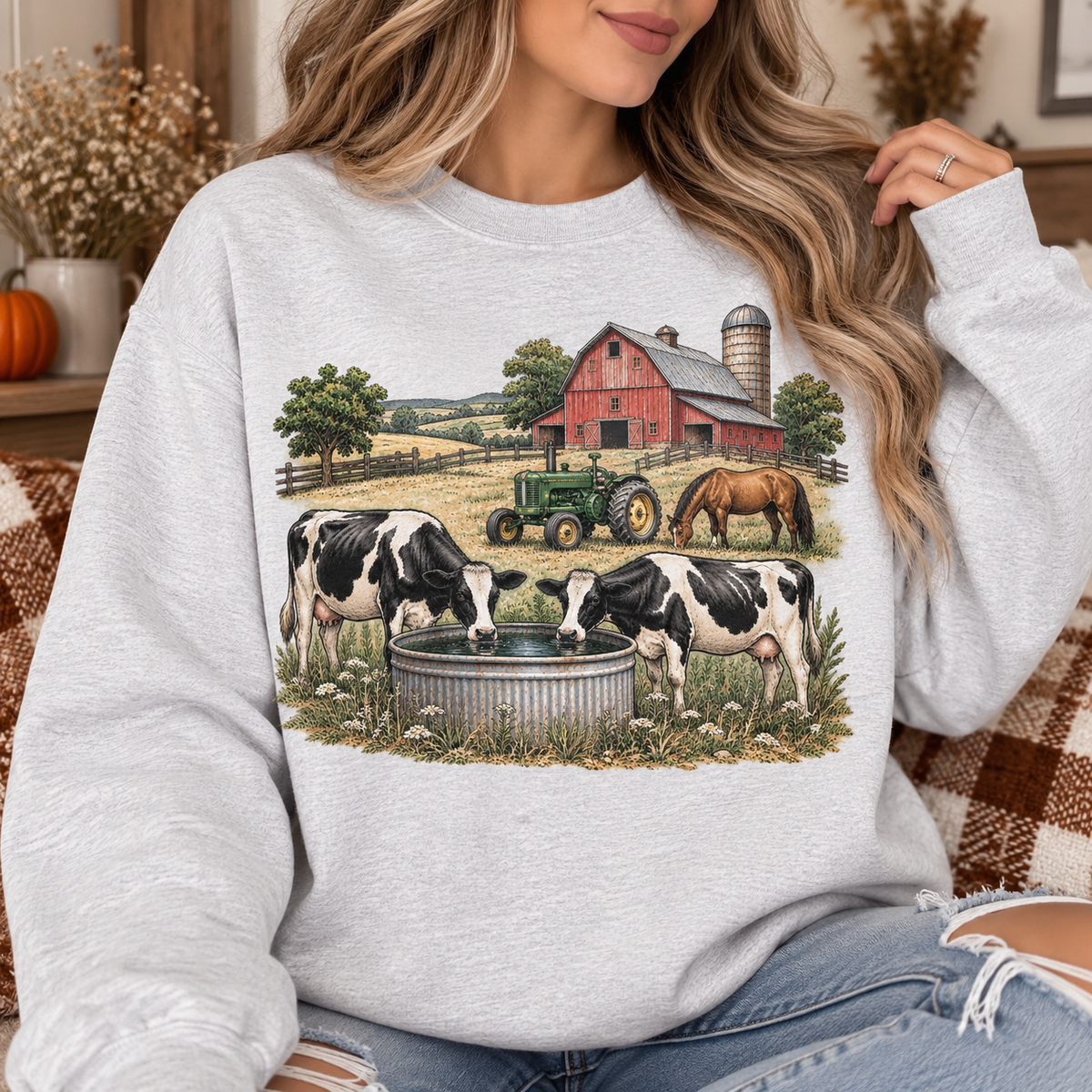 Farmhouse Scene Gildan Crewneck Sweater