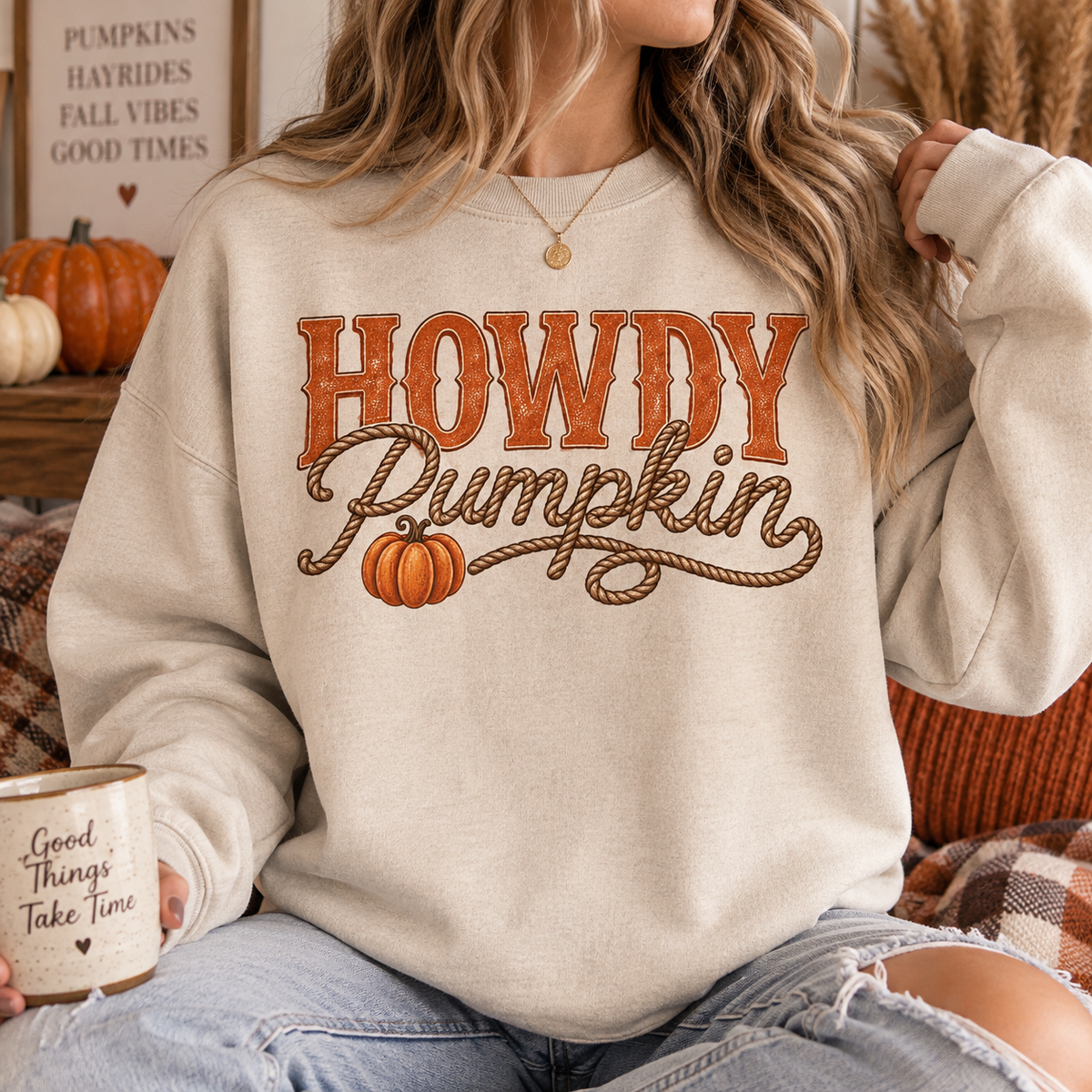 Howdy Pumpkin Gildan Crewneck Sweater